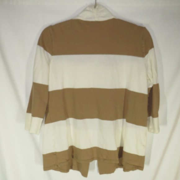 Talbots Size Small Tan/Beige Striped 3/4 Sleeve Open Front Cotton Cardigan - Picture 4 of 4